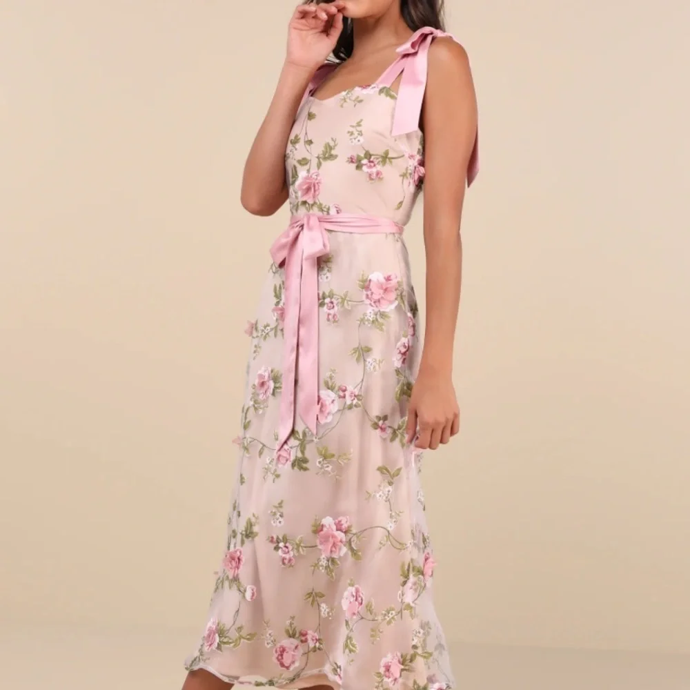 Lulu's Pink Spaghetti Strap Sundress for Weddings - Picture 1 of 4